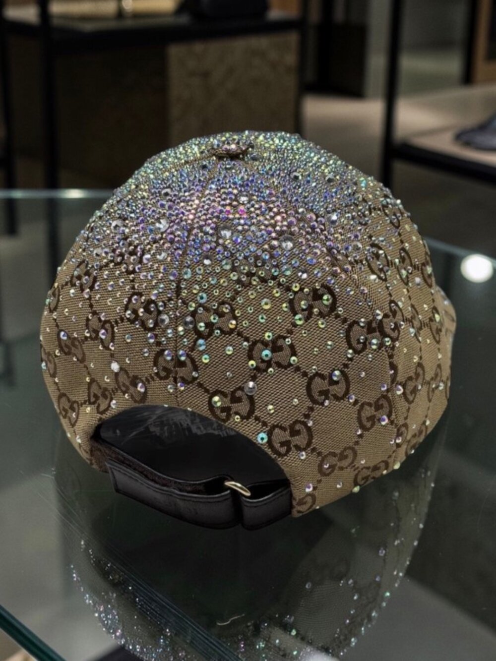 Beige GUCCI Crystal Rhinestone GG Canvas Baseball Cap Hat W/ Dust Bag Size M - Picture 4 of 8